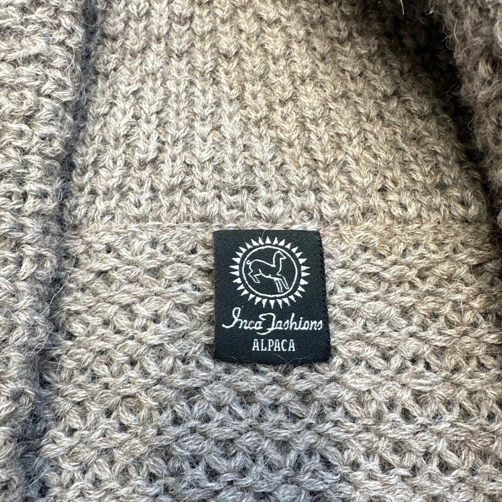 Peruvian Alpaca Cardigan Womens XL Neutral Chunky‎ Quiet Luxury Cottagecore Cozy - Picture 2 of 10